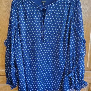 Talbots Blue Ruffle long sleeve print shirt 3 X Plus Size NWOT